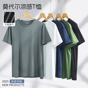 New Ice Silk Short-sleeved Breathable Sweat-absorbent Trendy Men's Solid Color Round Neck T-shirt Summer Modal Half-sleeved Top for Teenagers