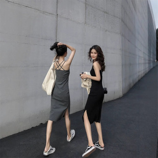 American Sexy Hepburn Style, Sassy and Sassy Suspender Dress for Women, Summer High Waist, Slimming Look Slit, Hip-Covering Skirt, Long Skirt, Trendy
