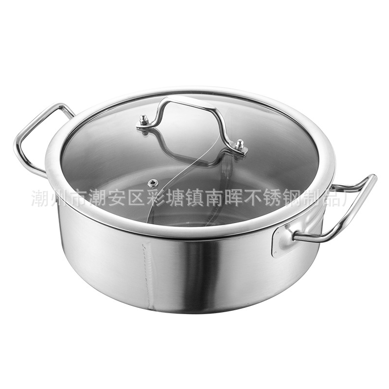 Directly from the Manufacturer: Stainless Steel Large-Capacity Dual-Compartment Hot Pot for Home Use, Thickened, Right-Angle Double-Ear Design with Lid