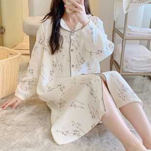 Cotton Crepe Lactation Nightgown Sweat Absorbing Breathable Prenatal and Postnatal Pajamas Suitable for Pregnant Women in Spring and Summer