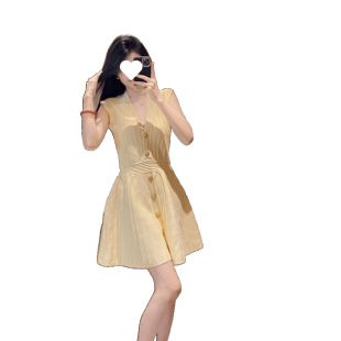 French Style Ladylike V Neck New Style Xiaoxiang Summer Waist Slimming Look Belly-Covering Fashionable Knitted Sleeveless Dress