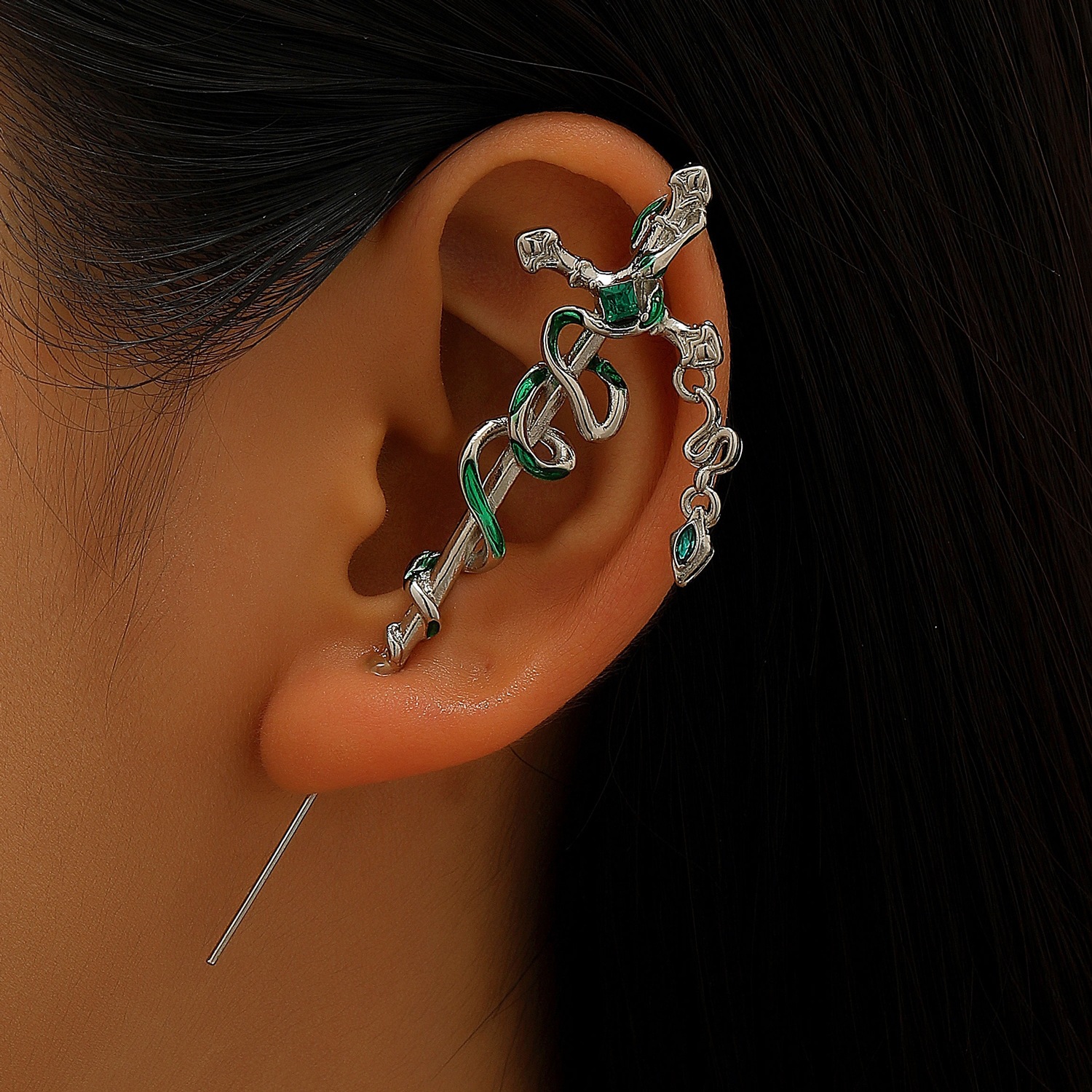 Cross-Border Dark Style Snake Ear Cuffs Slytherin Snake Piercing Earrings Exaggerated Punk Ear Studs Earrings for Women
