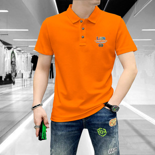Summer New Short-sleeved Men's Polo Shirt Letter Pearl Cotton Half-sleeved Lapel Men's Comfortable Casual Collar Top