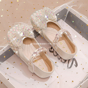 Girls' Shoes Children's Princess Shoes 2025 Spring and Autumn New Girls' Small Leather Shoes Baby Crystal Shining Rhinestone Shoes