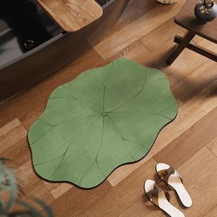Lotus Leaf Bathroom Toilet Mat Chinese Aesthetics Diatom Mud Absorbent Foot Mat Toilet Door Non-Slip Special-Shaped Carpet