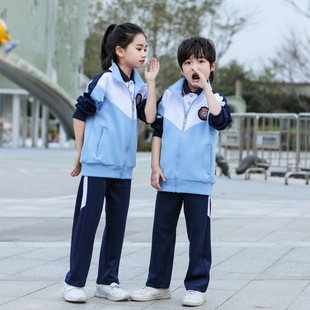 Spring and Autumn Long Sleeve Suit for Primary School Students School Uniform Class Uniform College Style Junior High School Color-matching Sports Two-piece Group Purchase Customization