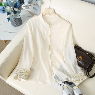 High-end sense light national style long sleeve shirt women's temperament all-match new Chinese top spring and summer loose slimming sunscreen clothing