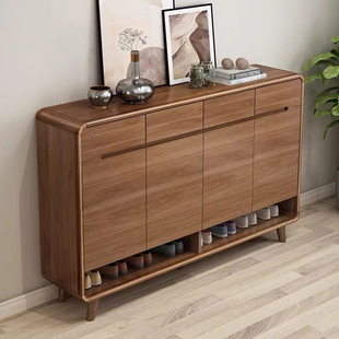New Chinese Style Solid Wood Shoe Cabinet Home Entrance Partition Entrance Cabinet Chinese Style Large Capacity Living Room Storage Cabinet Hallway Cabinet