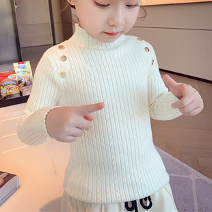 Girls' sweater western-style knitted bottoming shirt 2024 autumn and winter new girls children's wooden-ear top factory wholesale