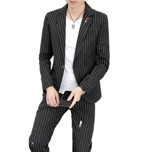 2025 Spring Men's Suit suit Korean Slim-fit Striped Small Suit Trendy Men's Casual Suit Autumn
