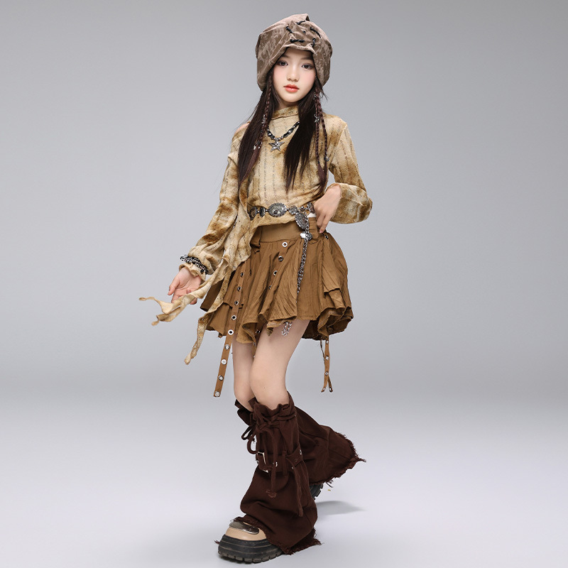 Girls Jazz Dance Costume Dune Waste Soil Wind Wear Children's Jazz Hip Hop Women's Group Performance Street Dance Children's Fashion Clothing