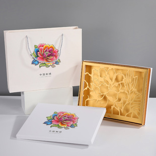 Satin Silk Scarf Packaging Box Antique Embroidered New Year's Day Gift Box with Gift Bag Mother's Day Exquisite Embroidery Empty Box