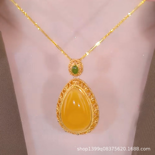 Новый счастливый цветочный кулон женская имитация Hutian Jade яблочный зеленый кошачий глаз камень инкрустированный ожерелье подвеска расширенный дизайн