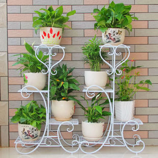 European-style American-style Iron Single-layer Floor Flower Rack Balcony Living Room Indoor and Outdoor Chinese-style Flower Pot Rack Small Flower Pot Stool
