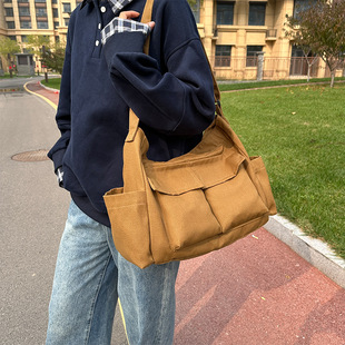 Vintage Tote Bag Large Capacity Portable Shoulder Bag Men's and Women's Casual Travel Bag Korean Style Personalized Niche Tote Bag