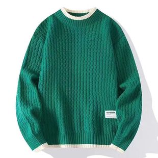Men's Sweater Autumn and Winter fleece-lined Thickened Half-turtleneck Warm Knitted Base Shirt Trendy High School Student Inner Wear for Teenagers