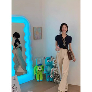 25 Summer Zhao Ruth Stars Same Knitted Shirt Tencel Base Shirt Slim Top Women's POLO Collar Drawdown