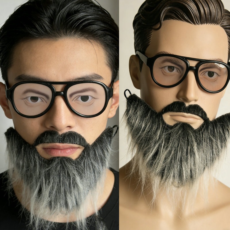 Halloween realistic fake beard and glasses set for men, party beard, April Fool's Day prank prop, dance party prank beard