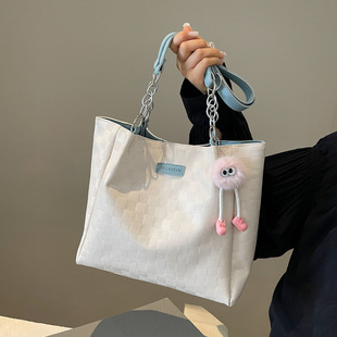 Handbag Bag Women's Large Capacity 2024 New Summer Contrast Color Spliced Shoulder Bag College Student Commuter Tote Bag