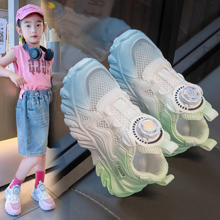 Girls' Shoes Summer 2024 New Children's Shoes sneaker Girls' Torre Shoes Breathable Single Mesh Hollow Frame Shoes
