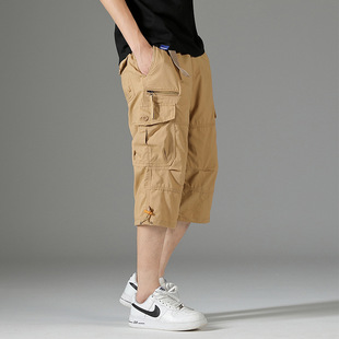 Foreign trade wholesale men's summer multi-pocket work shorts outdoor plus size cropped pants men's straight loose casual pants