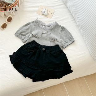 Ningli girls super good-looking short sleeve suit summer new children's baby Korean style T-shirt shorts western style two-piece set