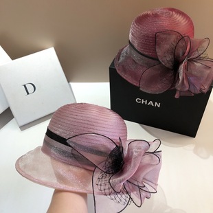French romantic Xiaoxiang socialite style elegant women's mesh basin hat Japanese elegant flower sun hat outdoor sun hat