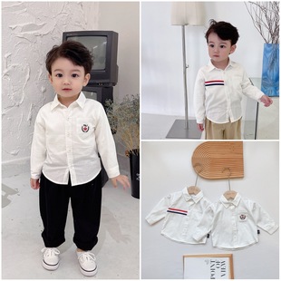 Infant Korean Style Boys' Shirt 2023 Autumn Children's Clothing New Style Baby White Shirt Children's Top