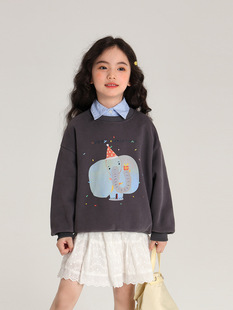 New Girl's Western Style 2024 Autumn New Children's Casual Animal Cartoon Sweatshirt