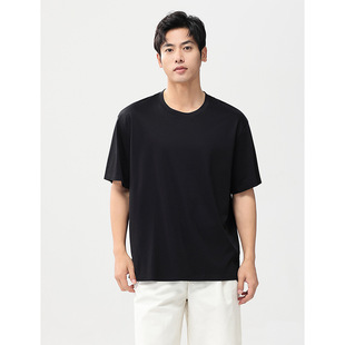 Rongtai mulberry silk mercerized cotton drop-shoulder T-shirt cool silhouette 2025 spring and summer solid color short sleeve loose casual top