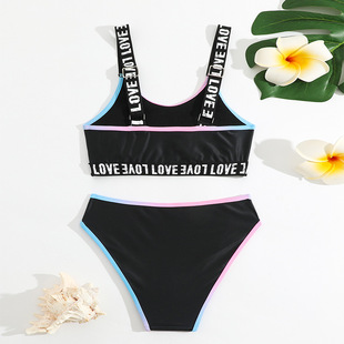2025 New Cross-border Girls' Split Swimsuit Two-piece Sports Middle and Big Kids Swimsuit Children's Bikini Swimsuit