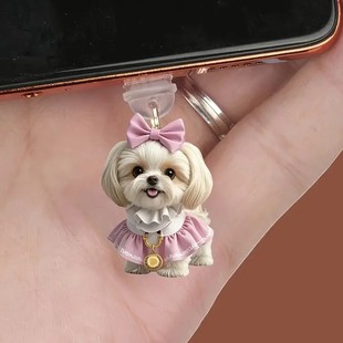 Cross-border new acrylic flat 2D cartoon cute puppy acrylic mobile phone dust plug pendant mobile phone pendant