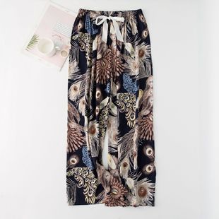 Cotton Silk Pajama Pants Women's Summer New Thin Printed Simple Casual plus size Loose Small Floral Air Conditioning Beach Trousers