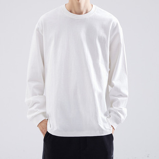 Heavy Cotton Crewneck Long-sleeved T-shirt Men's 2025 Spring New Loose Solid Color Top Men's and Women's Inner Base