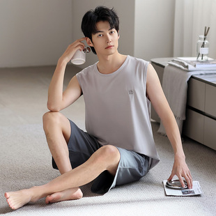 Spot Modal Pajamas Men's Summer New Men's Ice Silk Summer Short Sleeve Shorts Thin Home Clothes Set