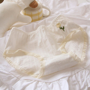 Goose Yellow Cream Bear# Underwear Women's Pure Cotton Antibacterial Crotch Mid-Low Waist Sweet Cute Breathable Girl's Briefs A301