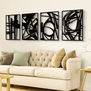 Cross-border Amazon four-piece abstract metal wall art minimalist decoration 3D texture sculpture single-line art