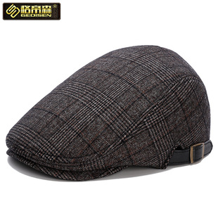 2021 autumn and winter New British Plaid peaked cap men's cross-border Men's beret wool cap Ivy caps