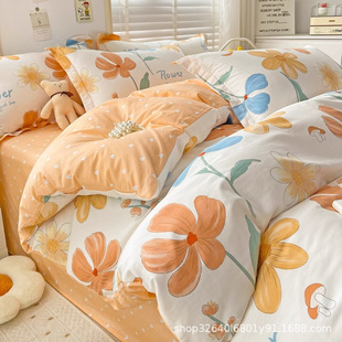 2024 New 100 Cotton Bear Cotton Four-piece Quilt Cover Single Student Dormitory Bed Sheet Three-piece Cartoon Set