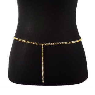 European and American cross-border jewelry punk exaggerated metal chain body chain Women's sexy retro single layer alloy waist chain