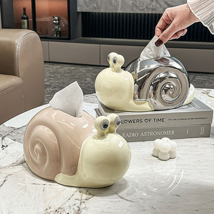 Creative Kitchen Desktop Tissue Box Living Room Light Luxury Cartoon Cute Snail Ceramic Dining Table Tissue Box Household Wholesale