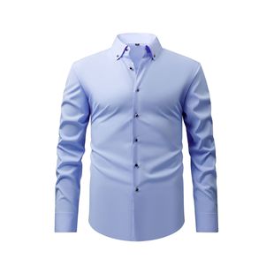 Men's Diamond Button Long Sleeve Shirt Elastic Spring and Autumn Business Casual Cross-border Hot Foreign Trade Shirt New Top
