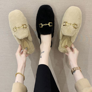 Z Baotou Half Slippers Women's Autumn and Winter Outer Wear 2025 New Internet Celebrity All-match Fashion Office Home Woolen Slippers