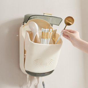 Cai Guang Tableware Storage Box Plastic Large Capacity Multifunctional Chopsticks Storage Spoon Wall-mounted Chopsticks Cage