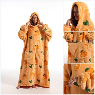 2023 Flannel TV Blanket Cold-proof Clothing Hooded Lazy Clothing TV Extra Large Widened Lengthened Warm for Men and Women Couple