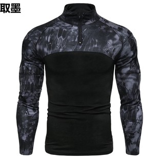 2024 Amazon Men's Military Battlefield Outdoor Elastic Fitness Camouflage Long Sleeve T-Shirt Men's Zipper Pocket Men's Clothing