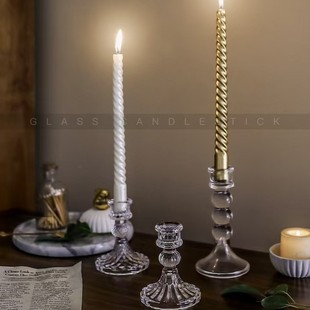 Nordic French Style Glass Candle Holder Diamond Vertical Pattern Embossed Glass Candle Holder Roman Crystal Candle Holder Aromatherapy Candle Light Wax Cup