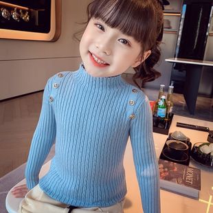[in stock girls base sweater spring versatile 2025 new baby children's high collar solid color pullover top