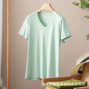 Summer mercerized cotton short-sleeved T-shirt women's 80 liquid ammonia basic pure cotton white V-neck short-sleeved jacket cross-border wholesale