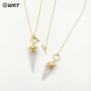 WT-N1463 Натуральный прозрачный кварц 18K позолоченный длинный кулон специальный дизайн пряжки персонализированное нишевое ожерелье